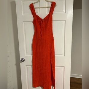 Free People Eleni Bodycon Midi Dress- Tangerine Tango